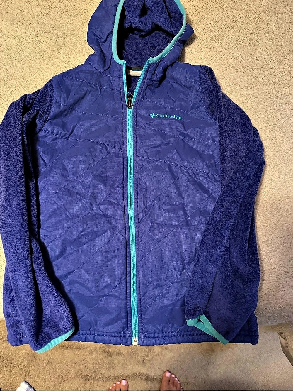 Columbia Hooded Full-Zip Jacket Blue & Green Girls Medium